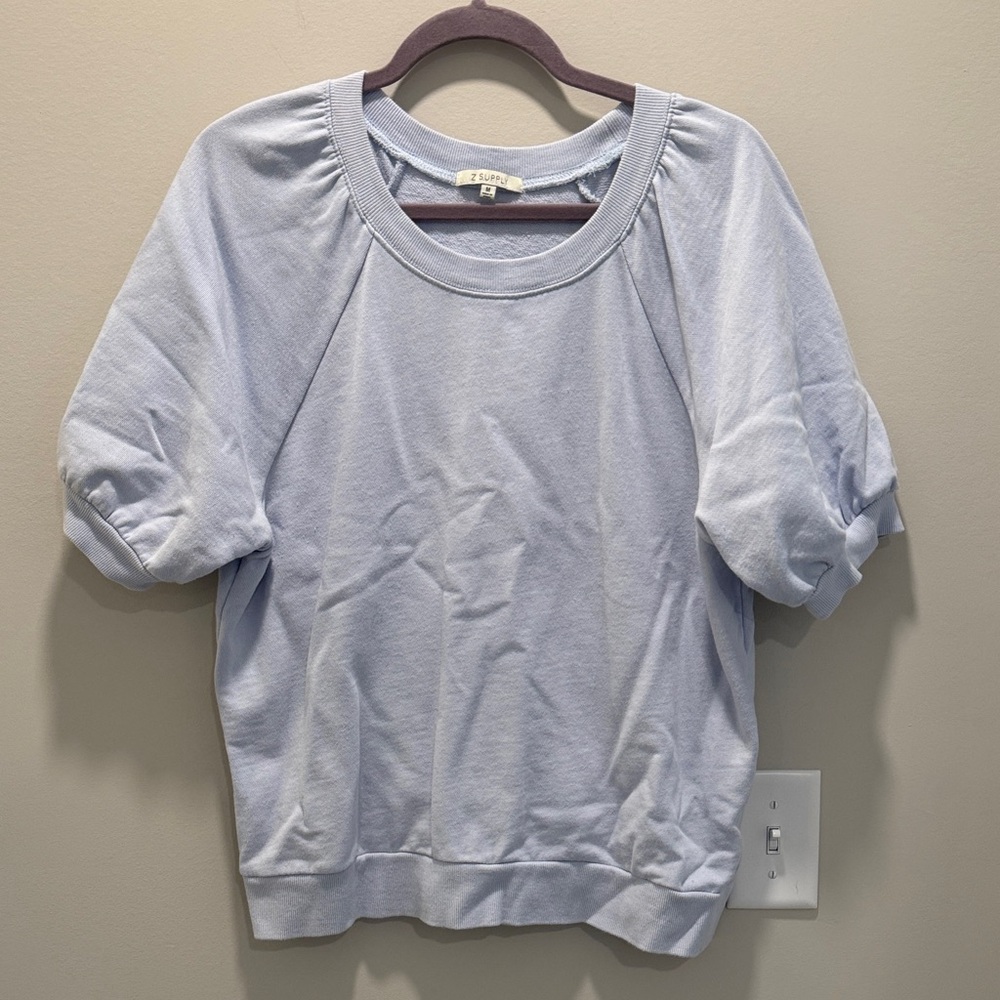 Z Supply Light Blue Puff Sleeve Sweatshirt